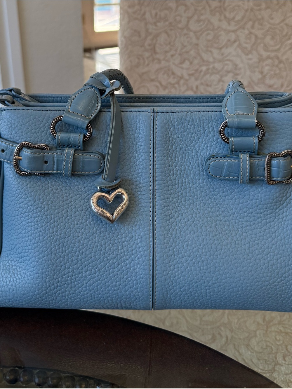 Blue Leather Heart Charm Satchel - Women Bags